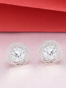 AMI Silver-Plated Cubic Zirconia-Studded Geometric Studs Earrings