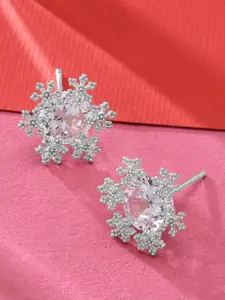 AMI Silver-Plated CZ Studded Floral Studs Earrings