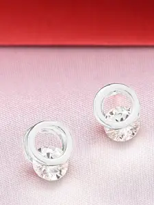 AMI Silver-Plated Cubic Zirconia Studded Contemporary Studs Earrings