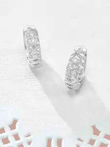 AMI Silver-Toned Silver-Plated Contemporary CZ Studded Hoop Earrings