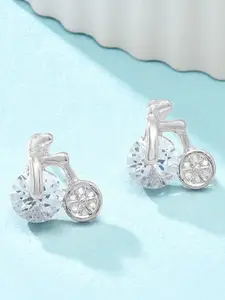 AMI Silver-Plated Cubic Zirconia Studded Contemporary Studs Earrings