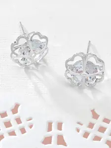 AMI Silver-Plated Floral CZ Studded Studs Earrings