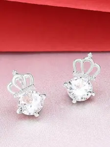 AMI Silver-Plated Cubic Zirconia Studded Contemporary Studs Earrings