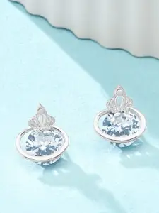 AMI Silver-Plated CZ Studded Contemporary Studs Earrings