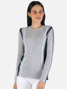 Monte Carlo Women Grey & Blue Ribbed Pullover