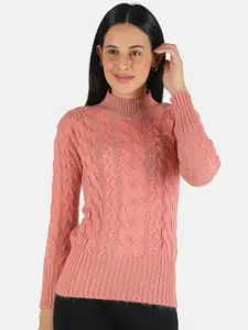 Monte Carlo Women Pink Cable knit Wool Pullover