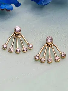 Lilly & sparkle Gold-Plated Pink Stone-Studded Contemporary Studs Earrings