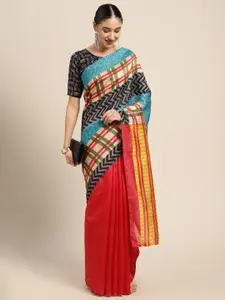 KALINI Multicoloured Striped Silk Cotton Half and Half Saree