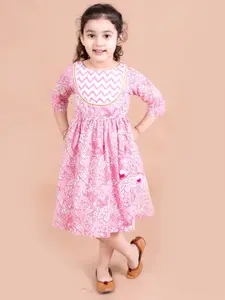 pspeaches Pink Floral Printed Pure Cotton Dress