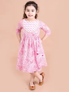 pspeaches Pink Floral Printed Pure Cotton Dress