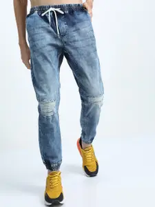 HIGHLANDER Men Blue Highly Distressed Heavy Fade Stretchable Jeans