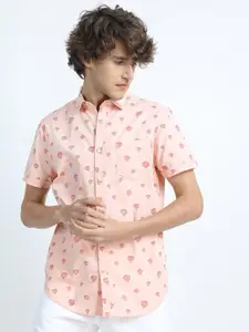 HIGHLANDER Men Pink Slim Fit Printed Cotton Casual Shirt