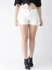 Xpose Women White Slim Fit High-Rise Denim Shorts