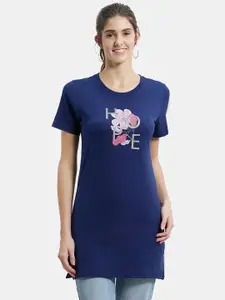 Jockey Women Blue Typography Cotton Printed T-shirt