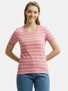 Jockey Women Pink Striped T-shirt