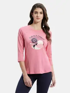 Jockey Micro Modal Cotton Relaxed Fit Printed Round Neck Three Quarter Sleeve T-Shirt