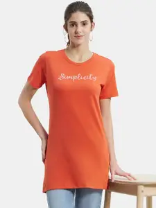 Jockey Women Rust Orange Graphic Printed Longline T-shirt
