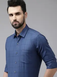 Arrow Men Blue Original Slim Fit Windowpane Checked Pure Cotton Formal Shirt