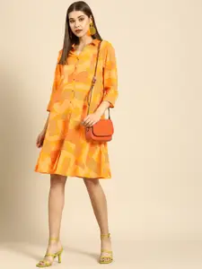 Anouk Yellow & Red Geometric Print Casual A-Line Dress