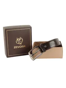 ZEVORA Men Brown Textured Genuine Leather Belt