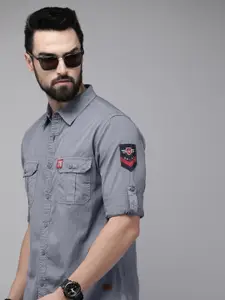 The Roadster Lifestyle Co. Men Grey Solid Pure Cotton Casual Shirt