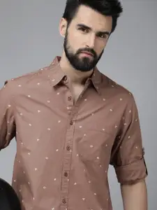 The Roadster Lifestyle Co Men Mauve Geometric Printed Pure Cotton Casual Shirt