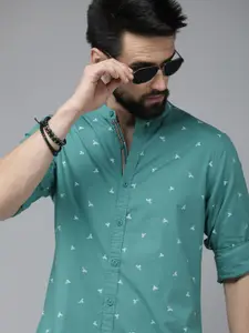 Roadster Men Turquoise Blue Printed Casual Shirt