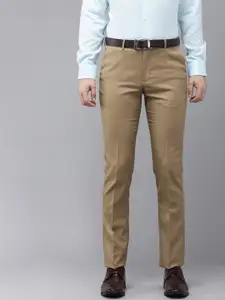 Arrow Men Khaki Textured Tailored Fit Formal Trousers