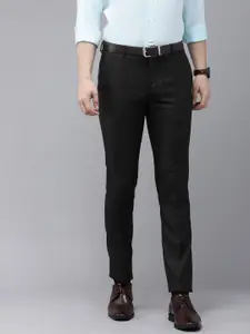 Arrow Men Navy Blue Textured Tailored Fit Formal Trousers