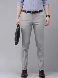 Arrow Men Grey Checked Tailored Fit Formal Trousers