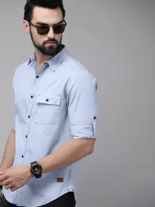 The Roadster Lifestyle Co. Men Blue Solid Pure Cotton Casual Shirt
