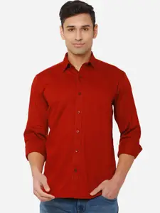 Greenfibre Men Red Solid Pure Cotton Slim Fit Casual Shirt