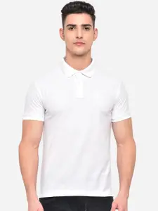 Greenfibre Men White Solid Polo Collar Slim Fit T-shirt