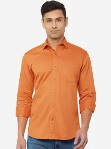 Greenfibre Men Orange Solid Pure Cotton Slim Fit Casual Shirt