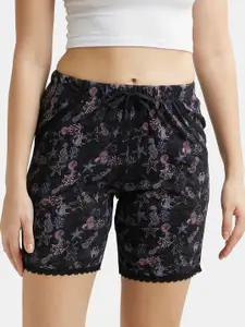 Jockey Women Black & Pink Floral Printed Lounge Shorts