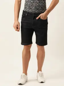 Peter England Men Black Solid Above Knee Casual Denim Shorts