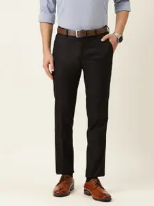 Peter England Men Maroon Checked Slim Fit Formal Trousers