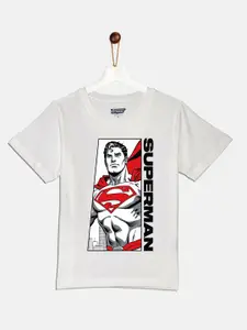 YK Justice League Boys White Superman Printed T-shirt