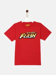 YK Justice League Boys Red Flash Printed Pure Cotton T-shirt