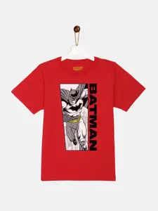 YK Justice League Boys Red & Grey Batman Printed Pure Cotton T-shirt