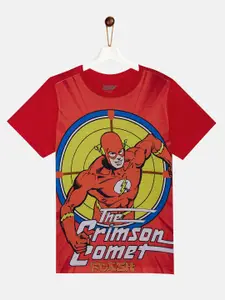 YK Justice League Boys Red Printed T-shirt