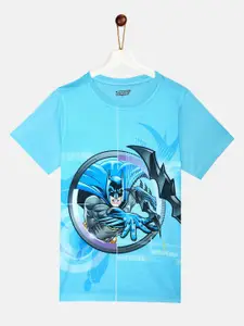 YK Justice League Boys Turquoise Blue Pure Cotton Batman Printed Regular Fit T-shirt