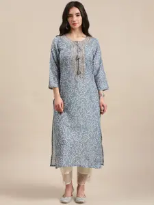 Varanga Women Grey Ethnic Motifs Printed Gotta Patti Kurta