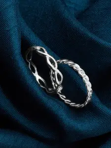 Accessorize Women Set of 2 Silver Crossover Band Ring