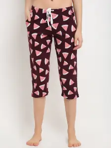 Kanvin Women Brown & Pink Printed Pure Cotton Lounge Pants