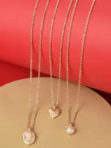 Accessorize Set Of 3 London Blue Harvest Gold-Toned Pearl Heart Layered Necklaces