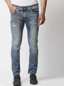 Pepe Jeans Men Blue Tapered Fit Low-Rise Mildly Distressed Heavy Fade Stretchable Jeans