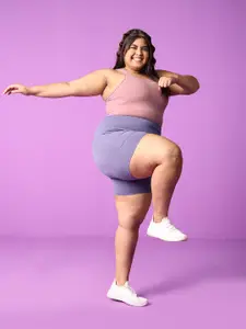 Blissclub Women Mauve High Waisted Stretchy Shorts with Pockets