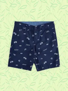 Pantaloons Junior Boys Navy Blue Typography Printed Pure Cotton Shorts