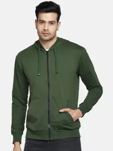 People Men Olive Green Hooded Sweatshirt